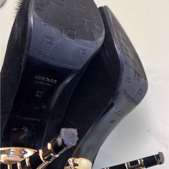 MARINO FABIANI MADE IN ITALY velvet black heel with fur detail - Picture 6 of 6
